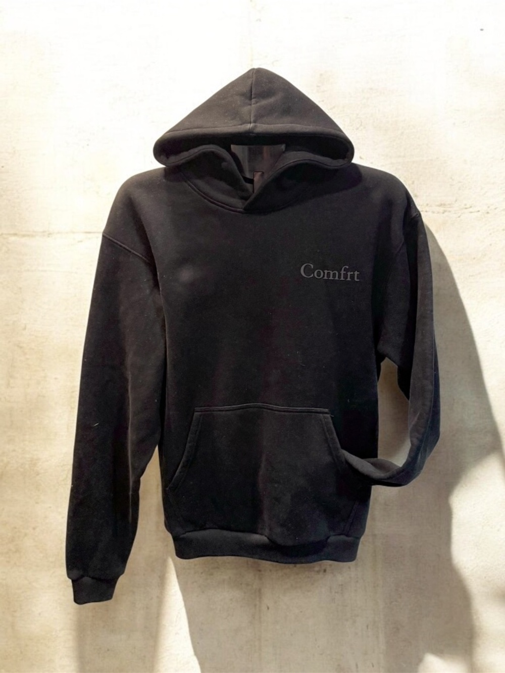 Comfrt Black Oversized Pullover Hoodie XS Heavyweight Cotton Blend